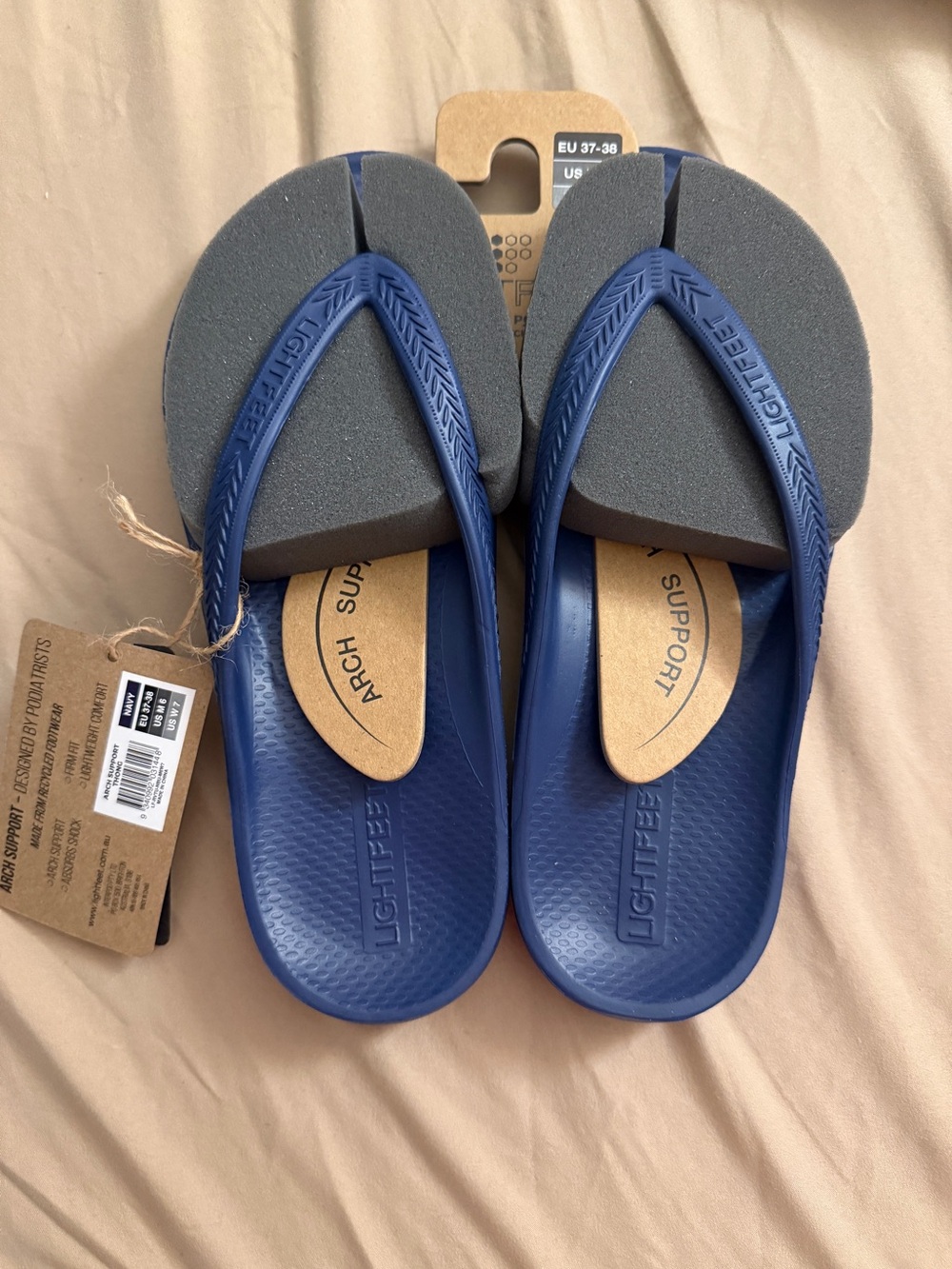 Lightfeet Australia Navy Blue Arch Support Flip Flops Sandals Size 7